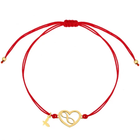 Bransoletka na czerwonym sznurku złote serce z nieskończonością SADVA