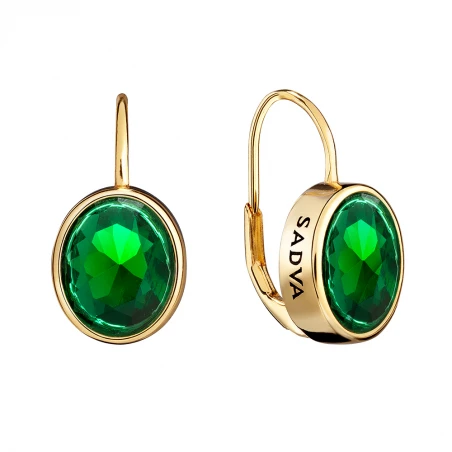 Kolczyki srebrne pozłacane oval Emerald I SADVA