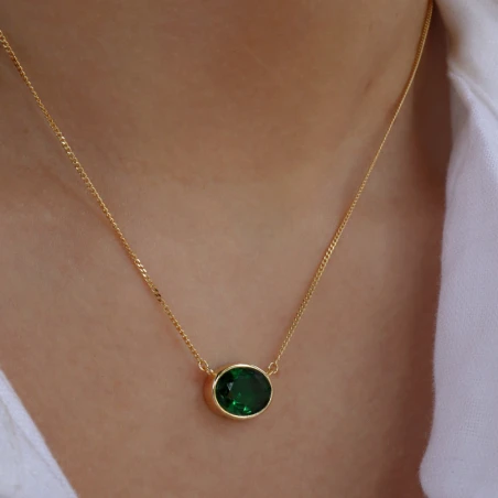 Naszyjnik srebrny pozłacany oval Emerald I 2