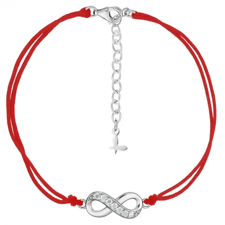 Bransoletka na czerwonym sznurku z cyrkoniami i srebrną nieskończonością SADVA