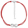 Bransoletka na czerwonym sznurku z cyrkoniami i srebrną nieskończonością