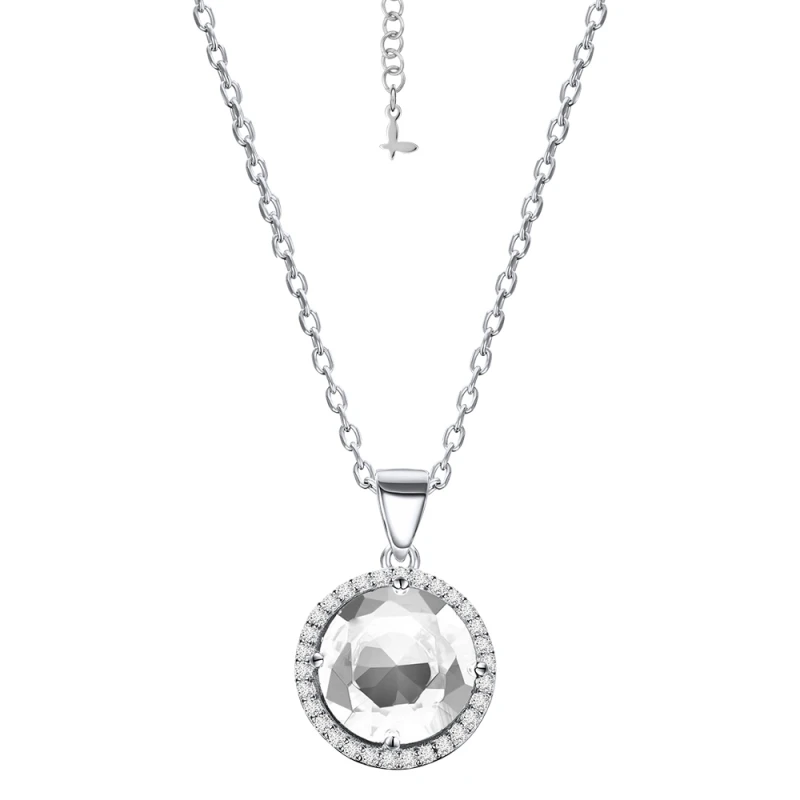 Naszyjnik srebrny z przezroczystą okrągłą cyrkonią 1,5 cm