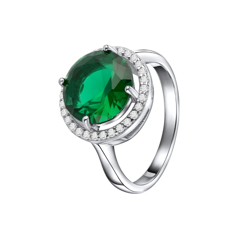 Pierścionek srebrny z zieloną okrągłą cyrkonią 1,3 cm