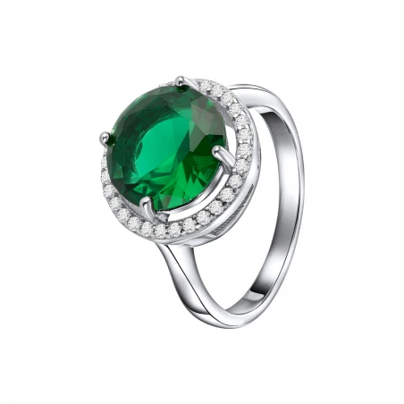 Pierścionek srebrny z zieloną okrągłą cyrkonią 1,3 cm SADVA